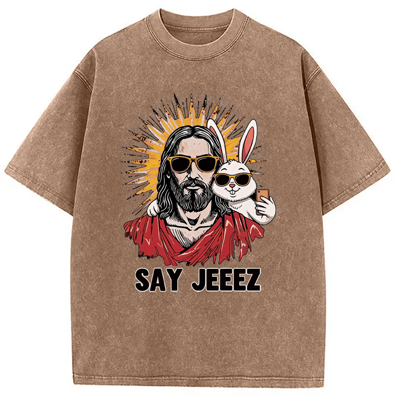 Modecanvas Say Jeeez Funny Easter DTG Printing Washed T-Shirt