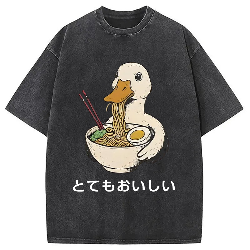 Modecanvas Goose Eating Delicious Ramen Washed T-Shirt