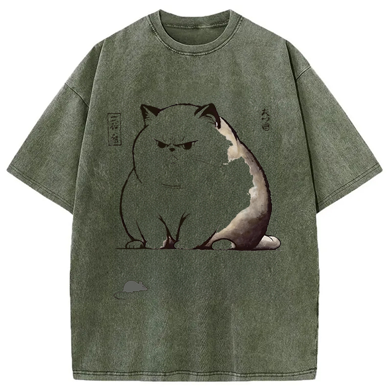 Modecanvas Ukiyo-e Cat DTG Printing Washed T-Shirt-modecanvas