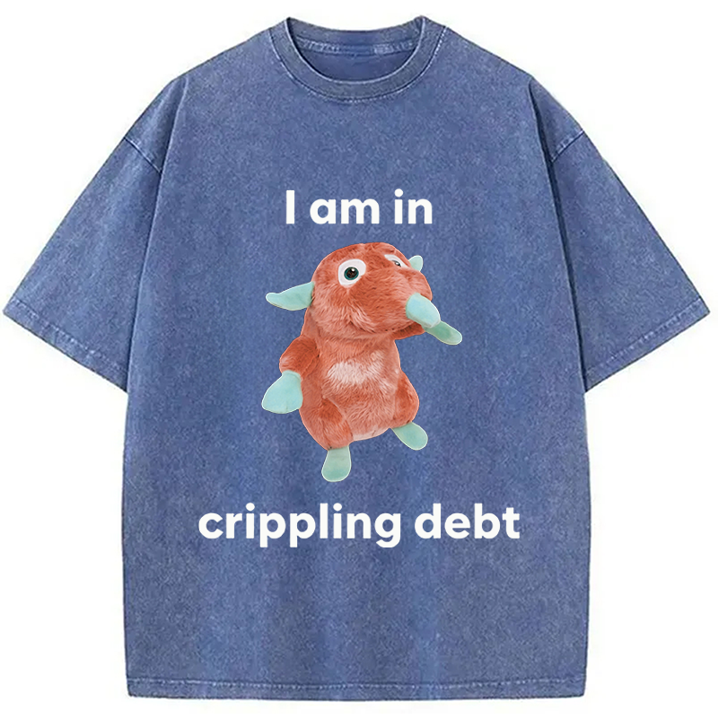 Modecanvas I Am In Crippling Debt Funny Meme DTG Printing Washed T-Shirt