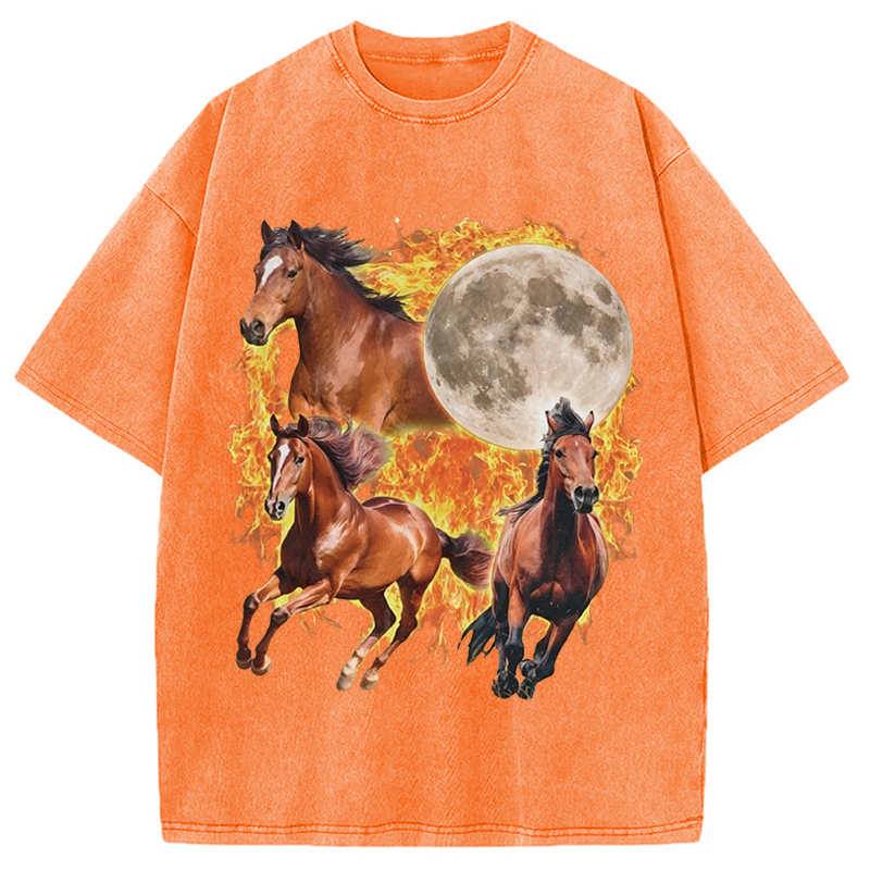 Modecanvas Y2K Fire Horse Year DTG Printing Washed T-Shirt