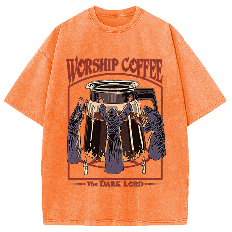Modecanvas Worship Coffee The Dark Lord DTG Printing Washed T-Shirt