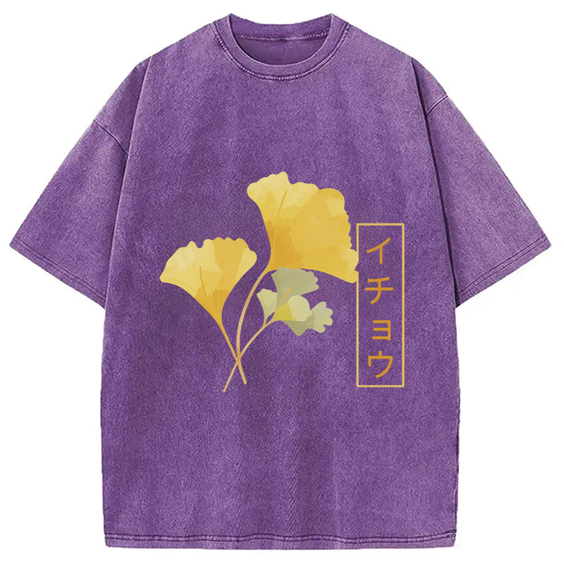 Modecanvas Japanese Aesthetic Ginkgo Leaf Washed T-Shirt