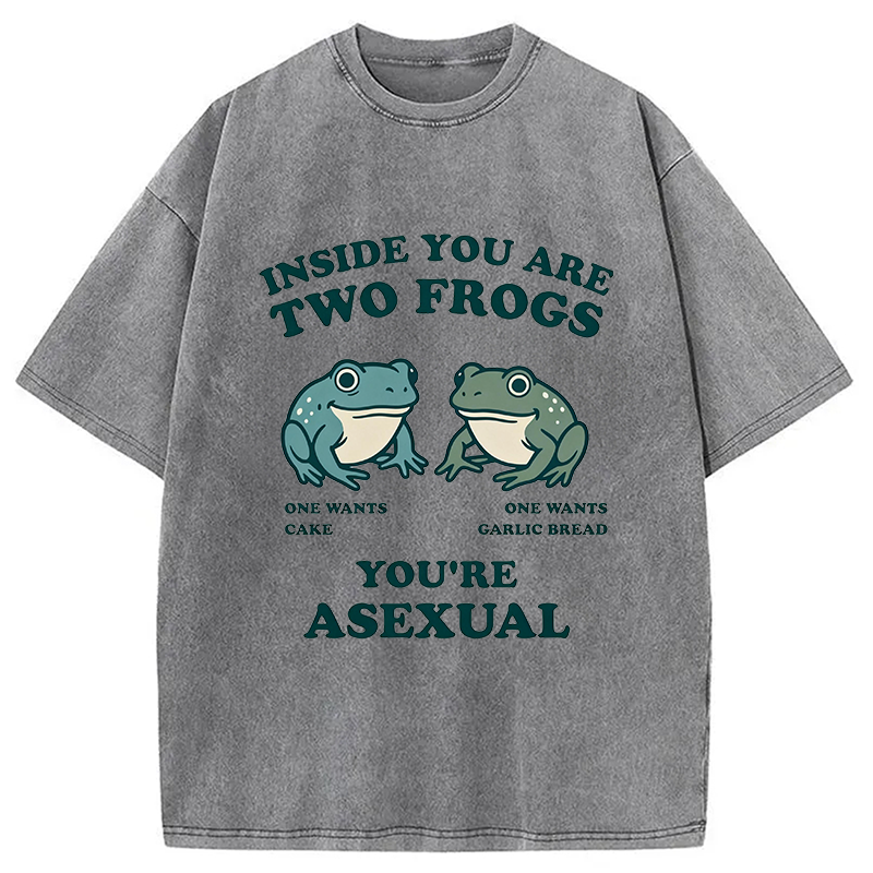 Modecanvas Asexual Garlic Bread and Cake Frog DTG Printing Washed T-Shirt