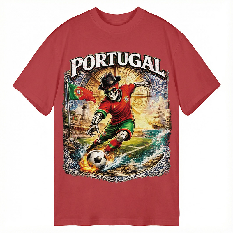 Modecanvas Portugal Soccer Skull DTG Printing Classic T-Shirt-modecanvas
