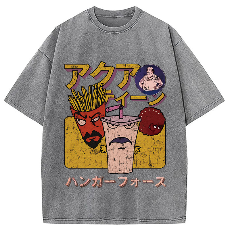 Modecanvas Aqua Teen Hunger Force Japanese Retro Washed T-Shirt-modecanvas
