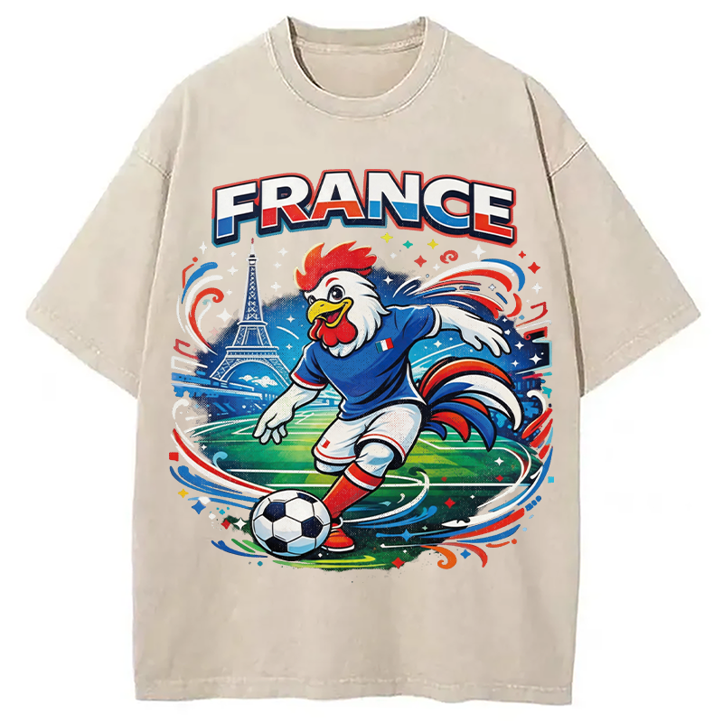 Modecanvas France Rooster Soccer DTG Printing Washed T-Shirt