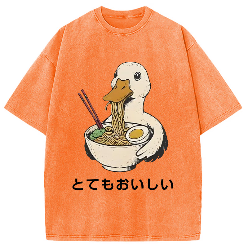 Modecanvas Goose Eating Delicious Ramen Washed T-Shirt