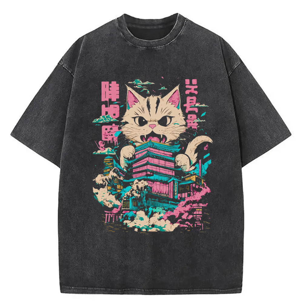 Modecanvas Japanese Cat Cat Lover Washed T-Shirt