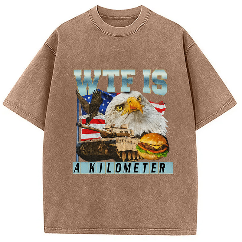Modecanvas WTF Is A Kilometer Meme Washed T-Shirt-modecanvas