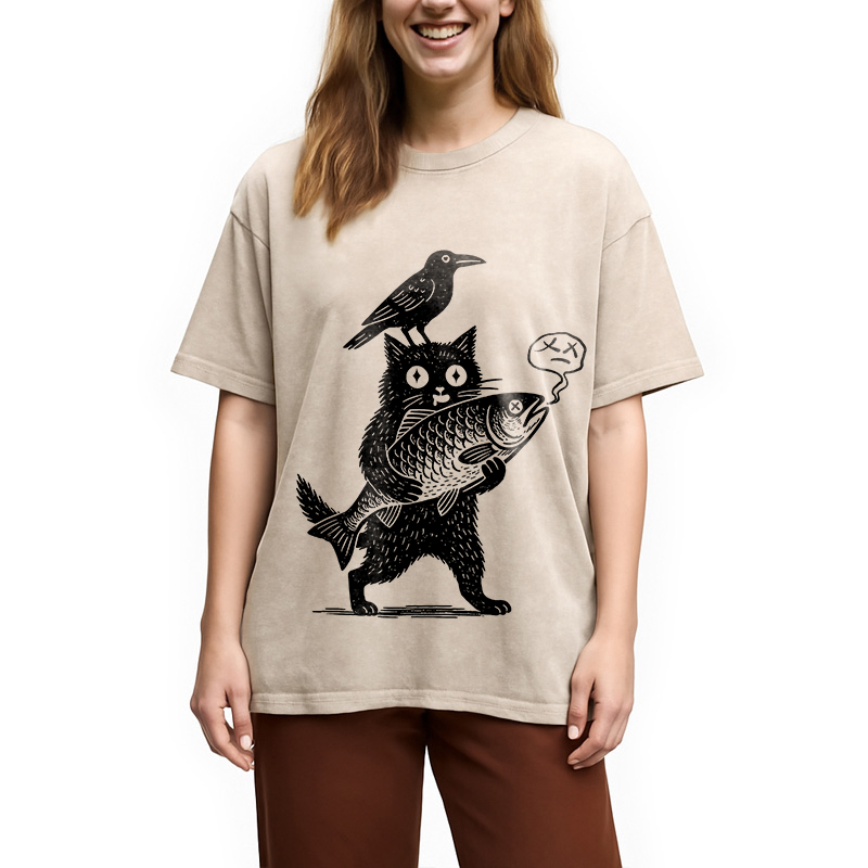 Modecanvas Black Animals Washed T-Shirt
