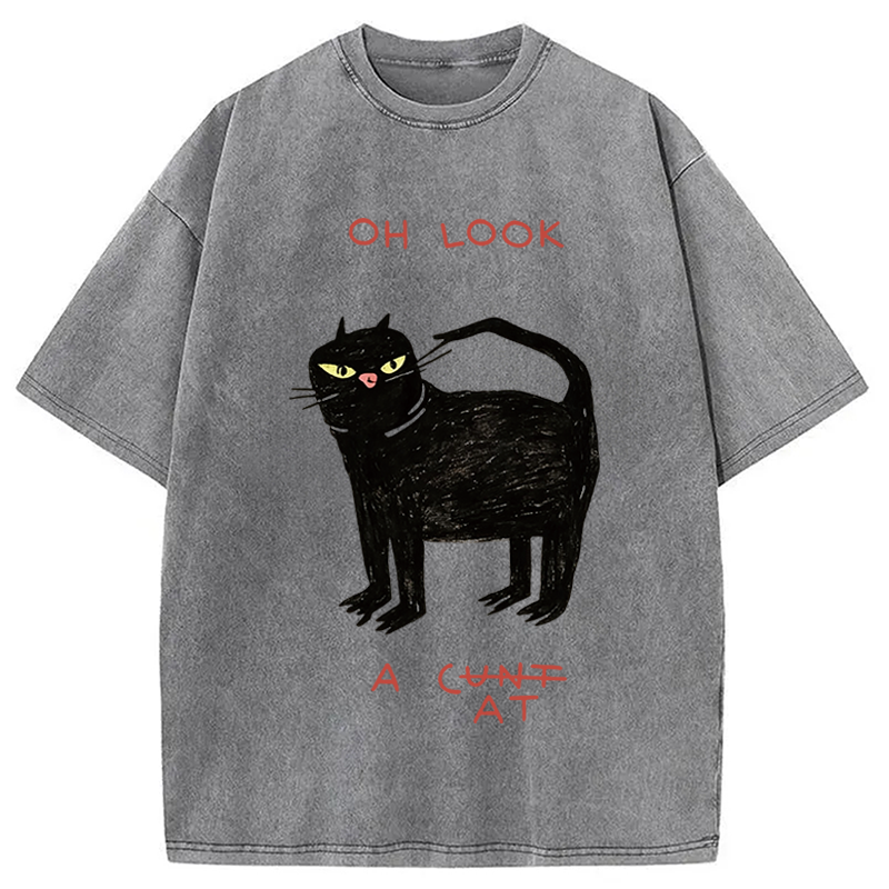 Modecanvas Oh Look Cat DTG Printing Washed T-Shirt