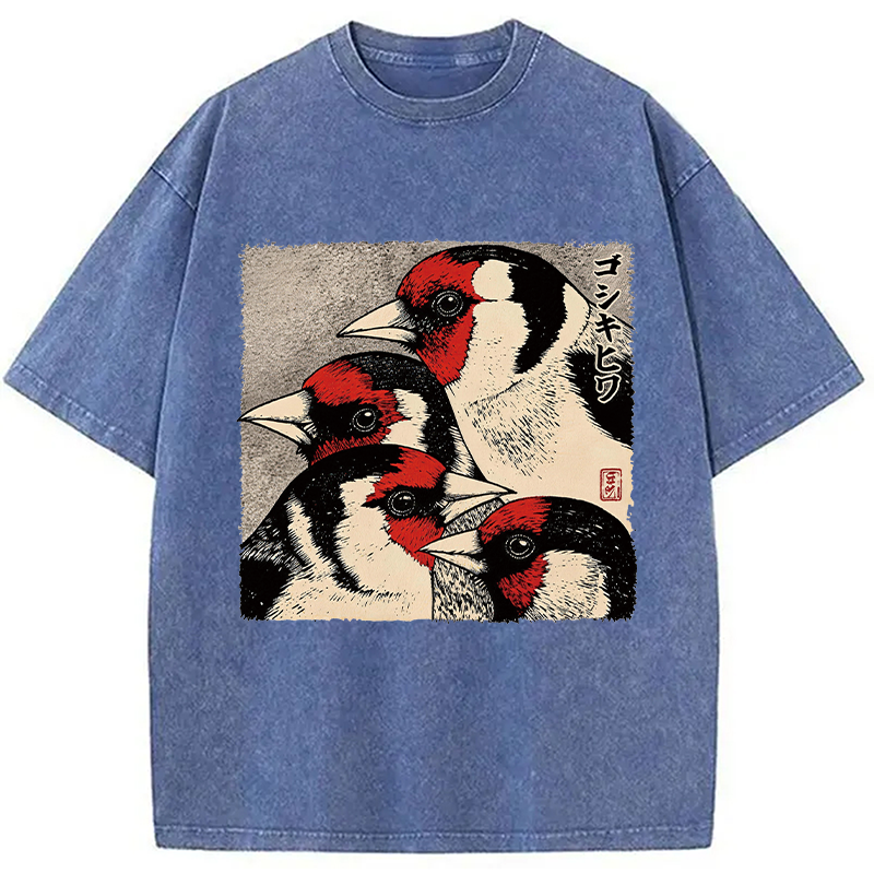 Modecanvas Stillness Of The Goldfinch DTG Printing Washed T-Shirt