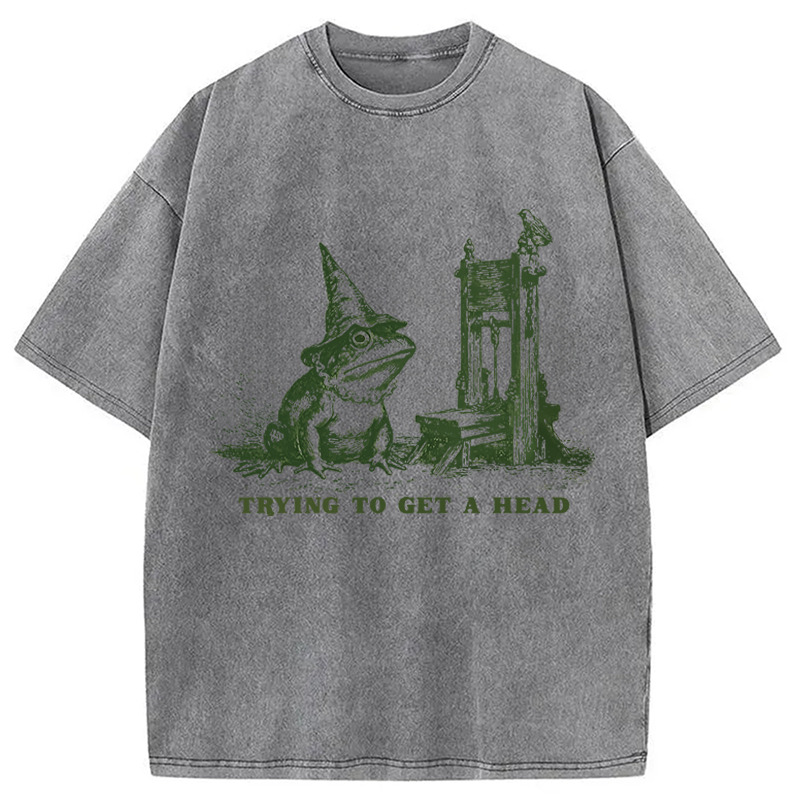 Modecanvas Funny Guillotine Frog DTG Printing Washed T-Shirt