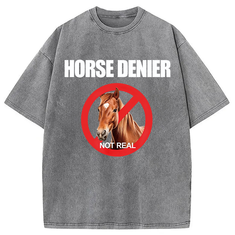 Modecanvas Horse Denier Funny Horses Washed T-Shirt-modecanvas
