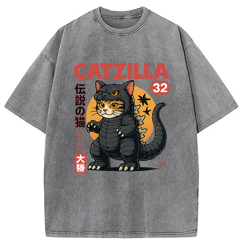 Modecanvas Catzilla Monster Cat Washed T-Shirt
