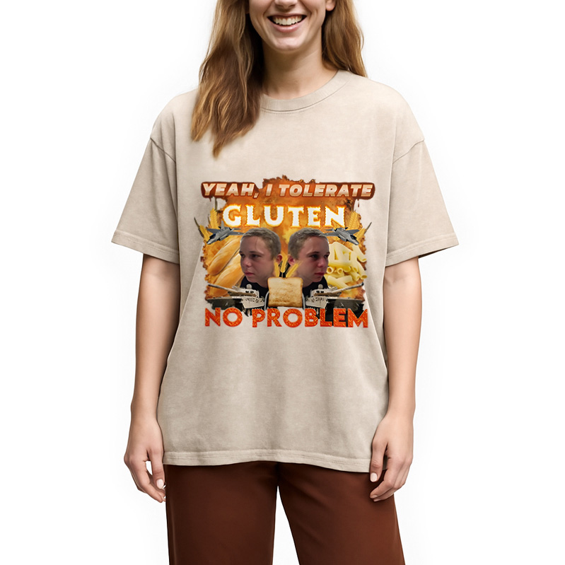 Modecanvas I Tolerate Gluten Meme Washed T-Shirt