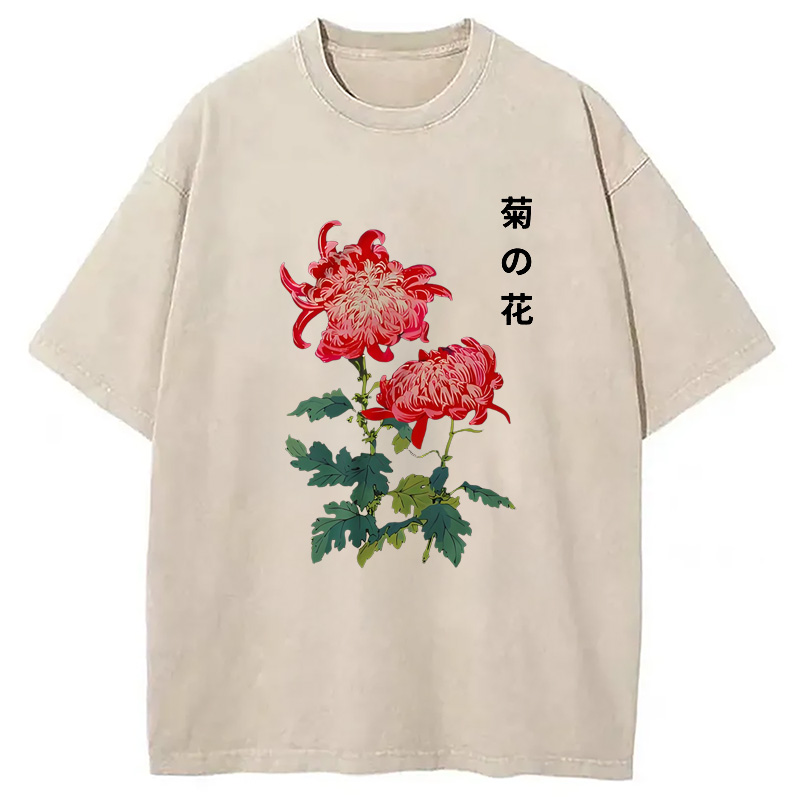 Modecanvas Chrysanthemum Kiku Flower Ukiyo-e Washed T-Shirt