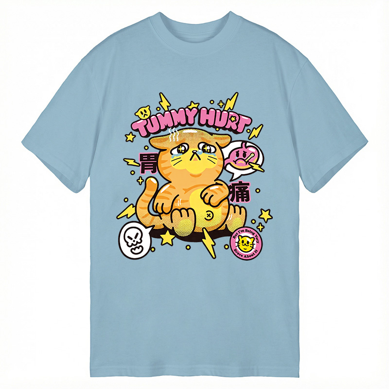 Modecanvas Tummy Hurt Cute Cat DTG Printing Classic T-Shirt-modecanvas