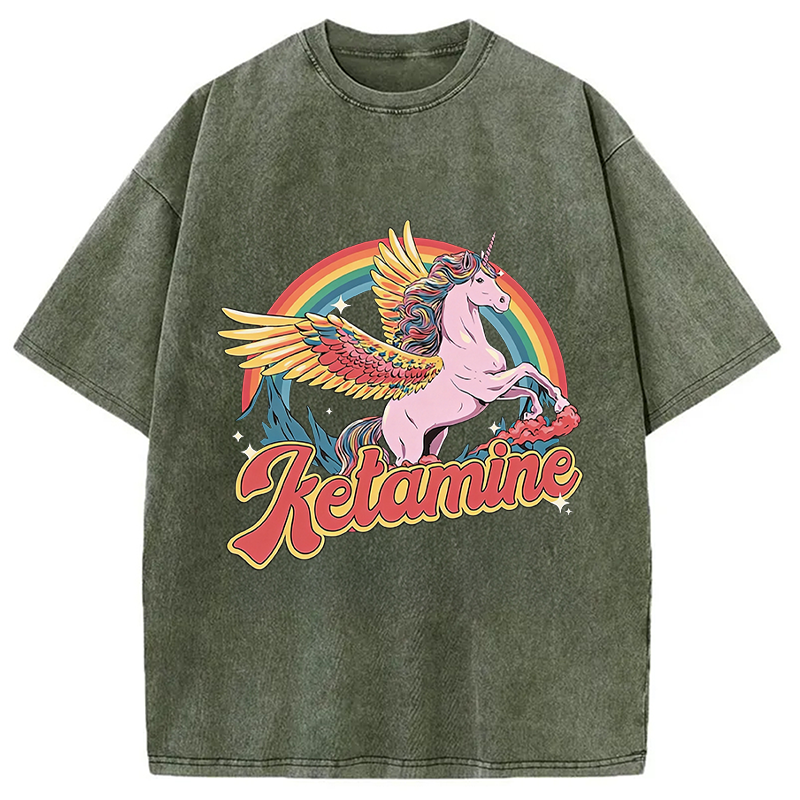 Modecanvas Ketamine Horse DTG Printing Washed T-Shirt