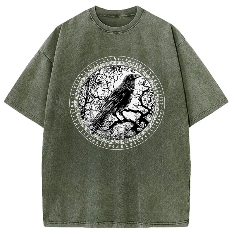 Modecanvas Circle of the Raven DTG Printing Washed T-Shirt