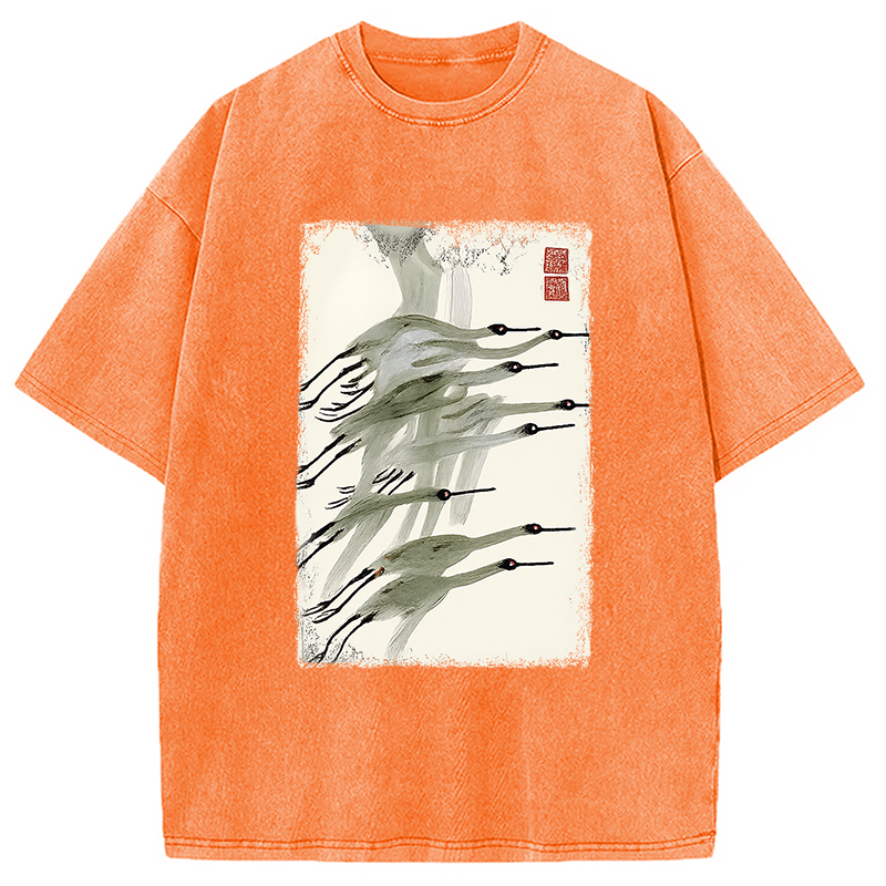 Modecanvas Flock of Cranes in Flight Washed T-Shirt