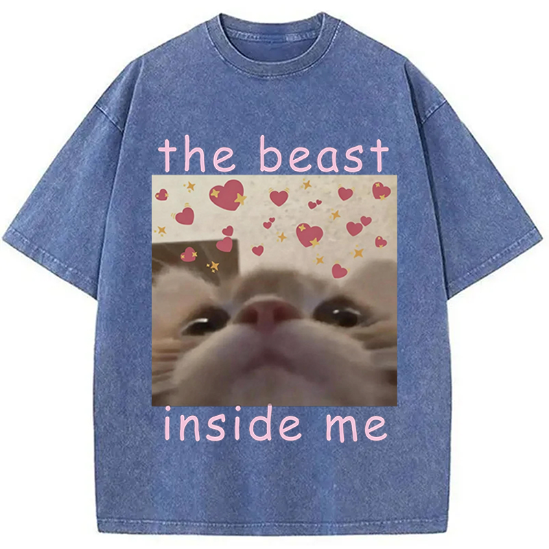 Modecanvas The beast inside me Cat Meme DTG Printing Washed T-Shirt