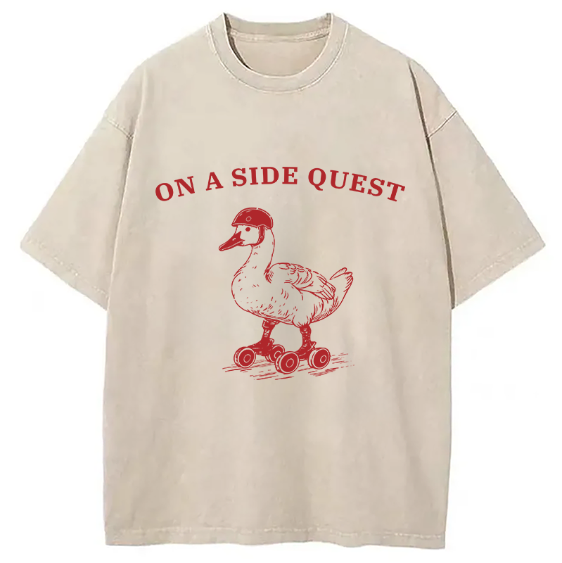 Modecanvas On a Side Quest Funny Duck DTG Printing Washed T-Shirt