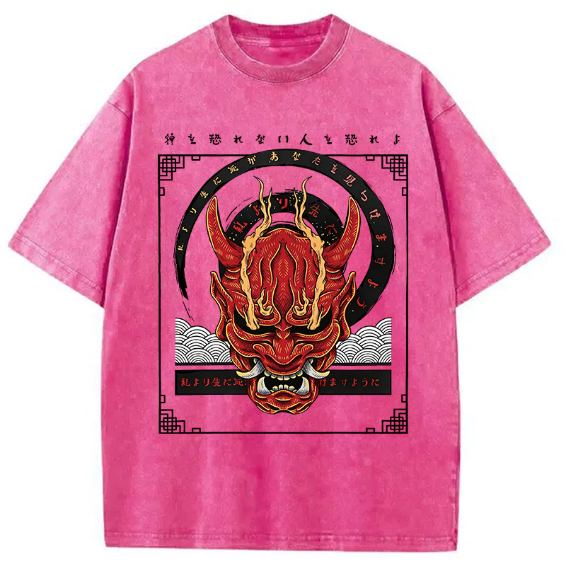 Modecanvas Oni Mask Japanese DTG Printing Washed T-Shirt