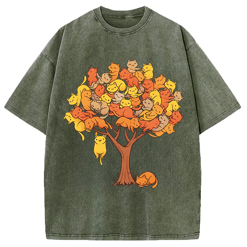 Modecanvas Cat Tree DTG Printing Washed T-Shirt