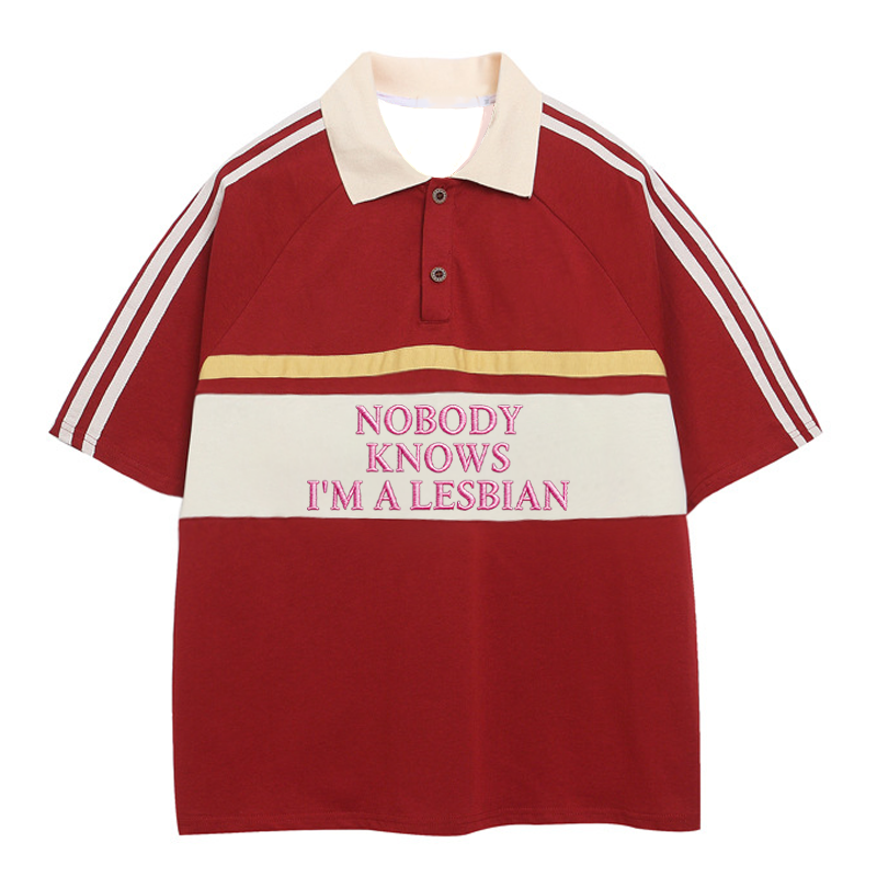 Modecanvas Nobody Knows I'm A Lesbian Polo Embroidered T-Shirt