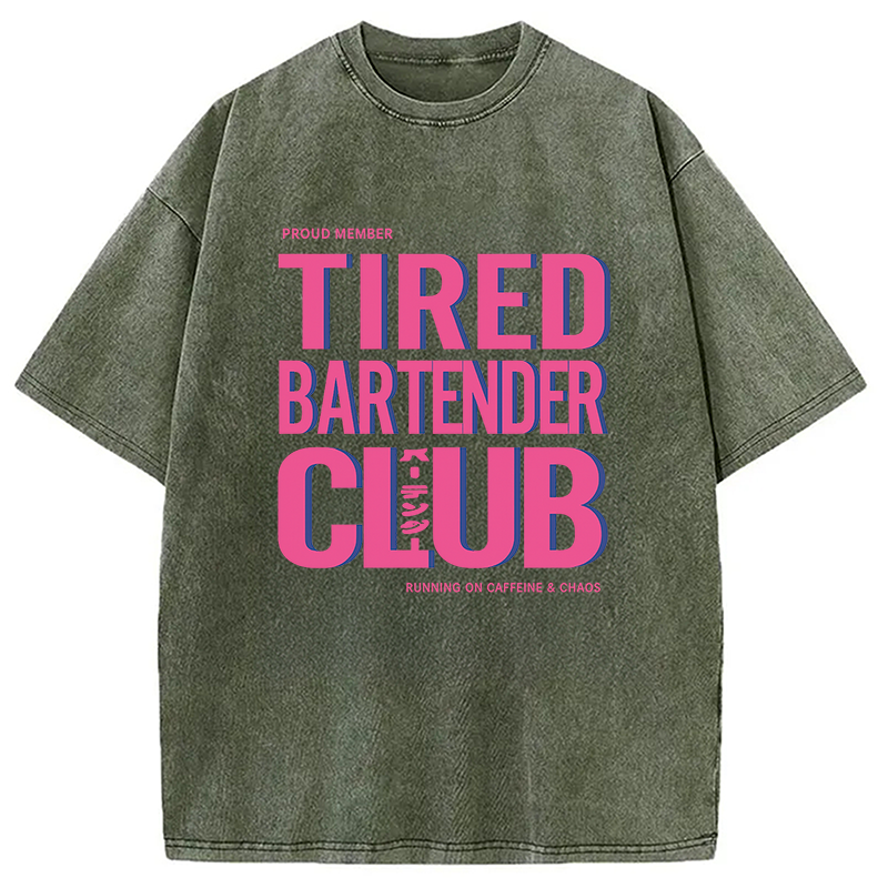 Modecanvas Tired Bartender Club Japanese Katakana Vintage DTG Printing Washed T-Shirt-modecanvas