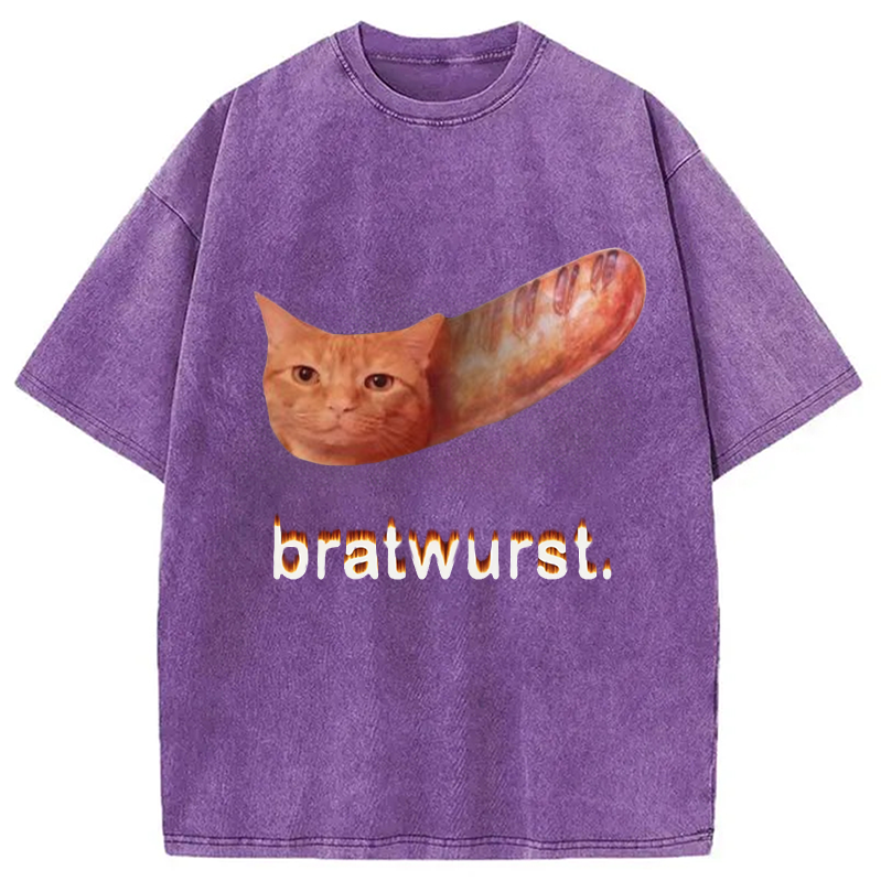 Modecanvas Bratwurst Cat Meme Washed T-Shirt