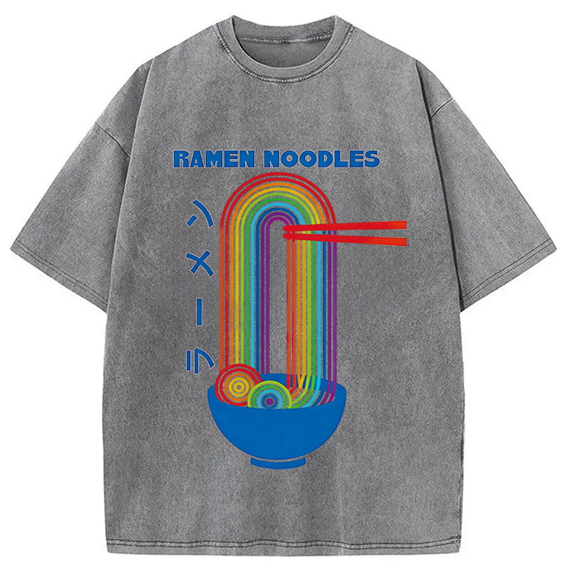 Modecanvas Ramen Rainbow DTG Printing Washed T-Shirt