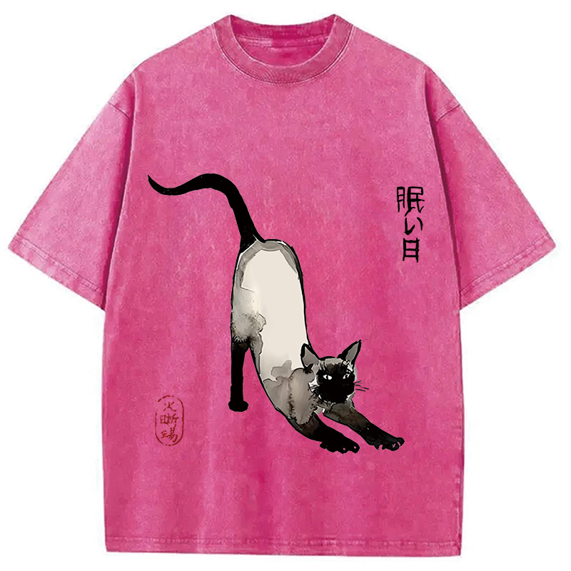 Modecanvas Japanese Siamese Cat Washed T-Shirt