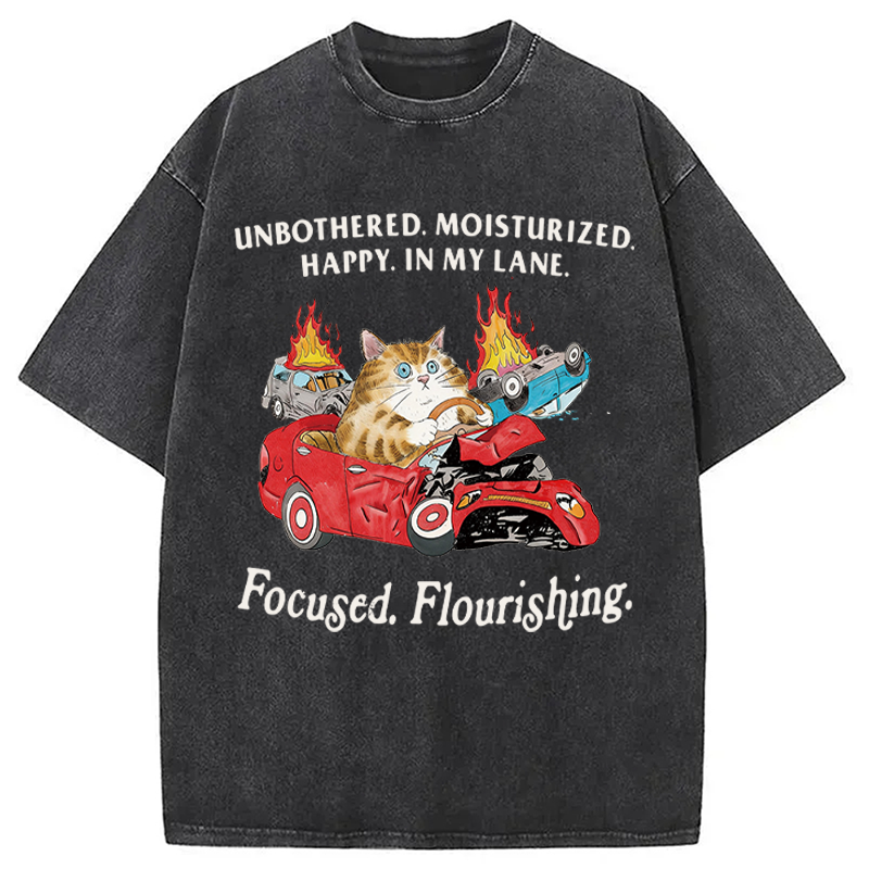Modecanvas Unbothered Cat DTG Printing Washed T-Shirt