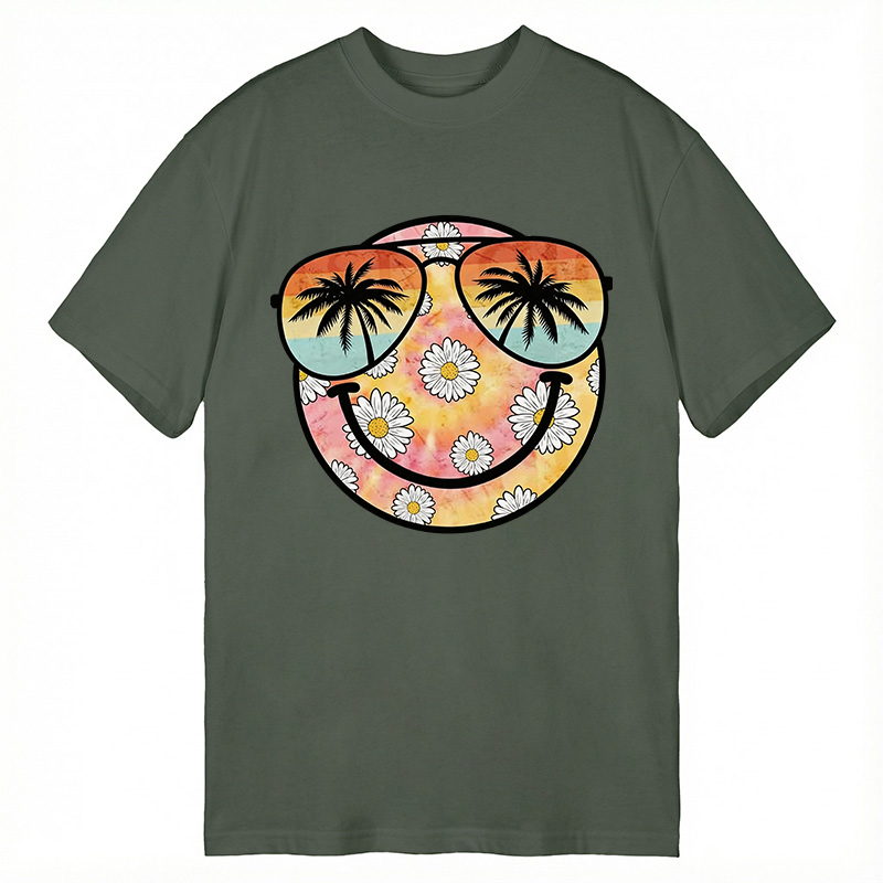 Modecanvas Summer Daisy Smile Face DTG Printing Classic T-Shirt-modecanvas