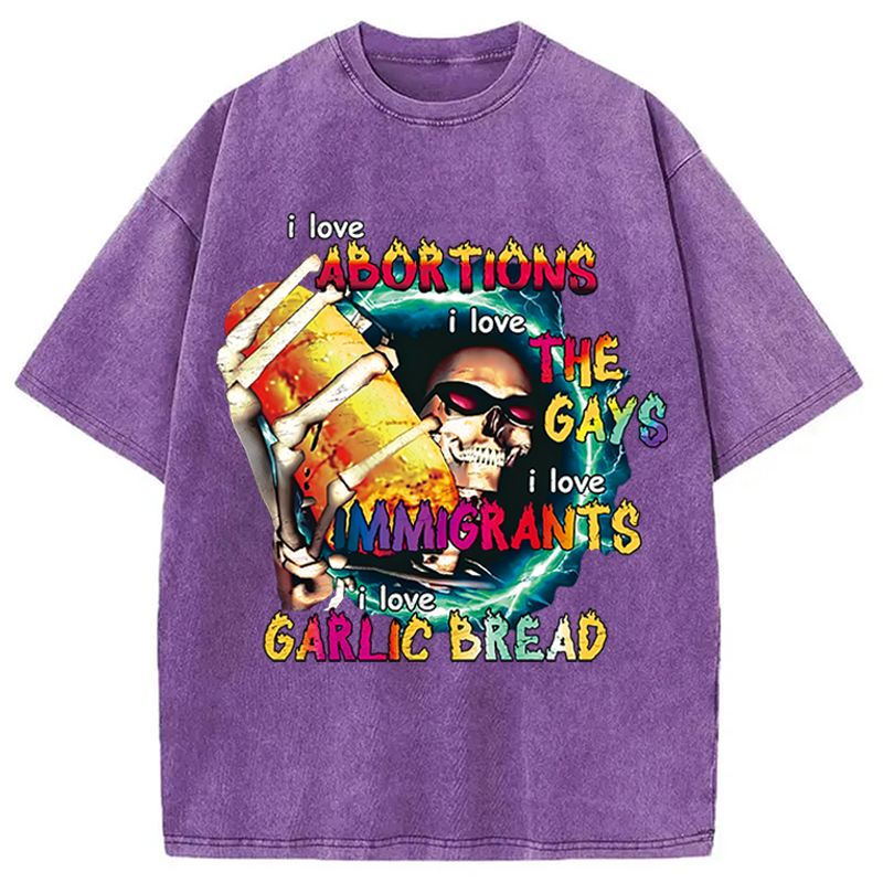 Modecanvas I Love Garlic Bread DTG Printing Washed T-Shirt