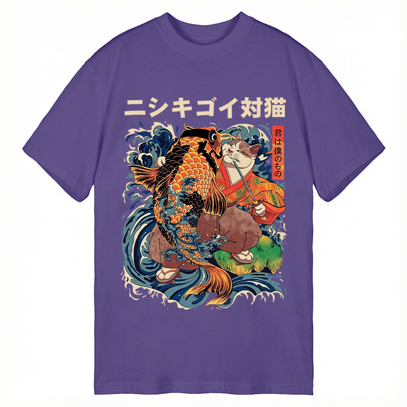 Modecanvas Koi vs. Cat DTG Printing Classic T-Shirt-modecanvas