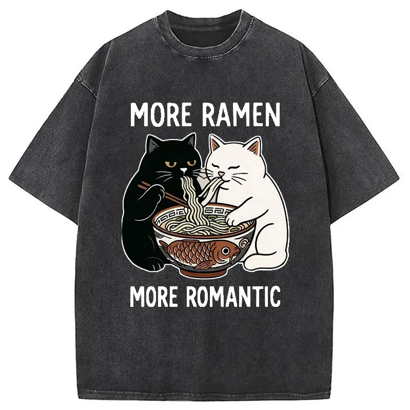 Modecanvas Two Cats Are Eating Ramen Washed T-Shirt