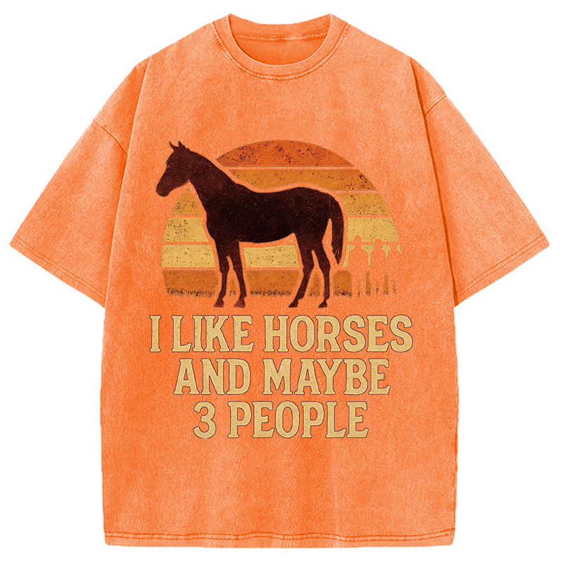 Modecanvas I Like Horse And Maybe 3 People DTG Printing Washed T-Shirt