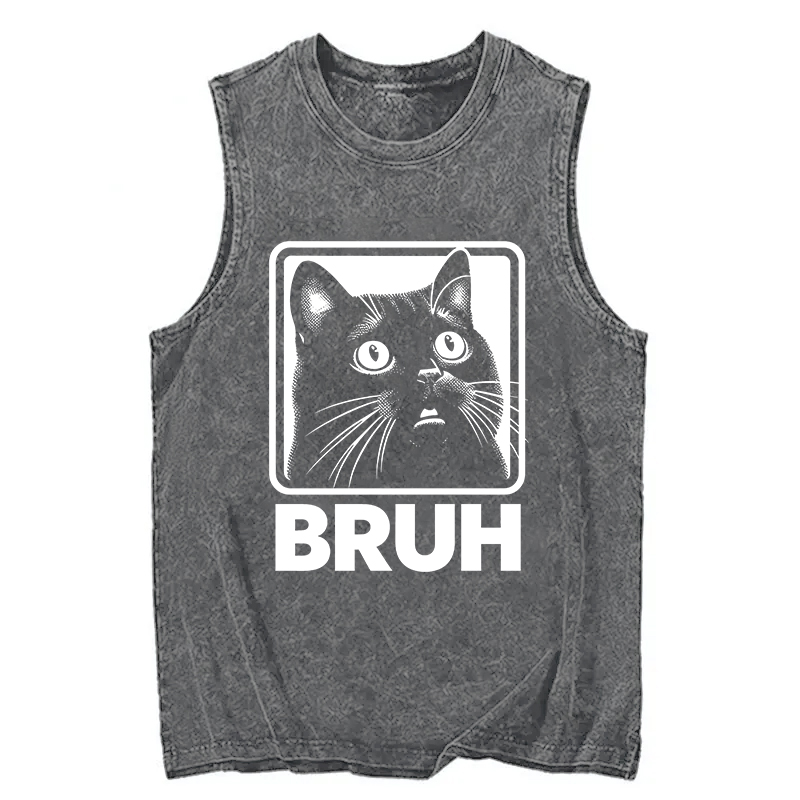 Modecanvas BRUH Cat DTG Printing Washed Tank-modecanvas
