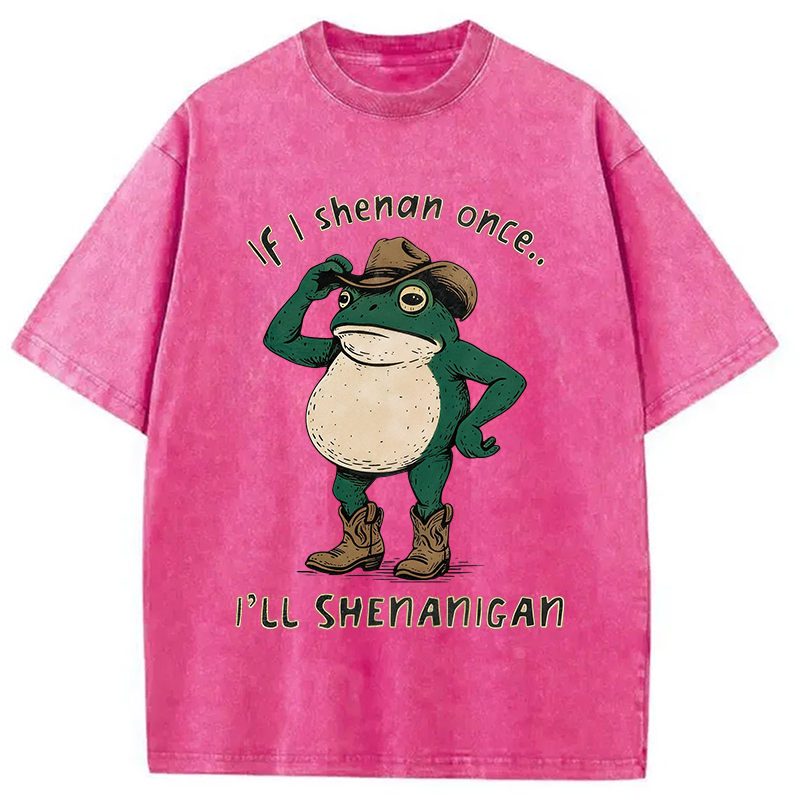 Modecanvas If I Shenan Once Funny Frog DTG Printing Washed T-Shirt