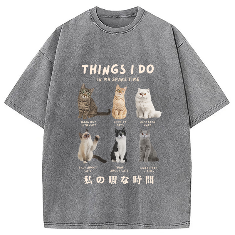 Modecanvas Things I Do In My Spare Time Funny Cat Washed T-Shirt