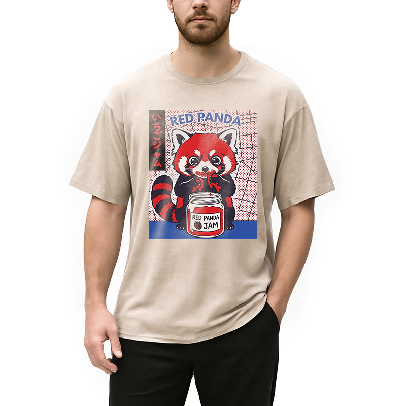 Modecanvas Red Panda DTG Printing Washed T-Shirt