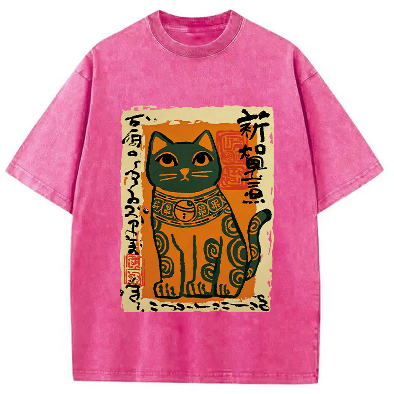 Modecanvas Lucky Cat DTG Printing Washed T-Shirt