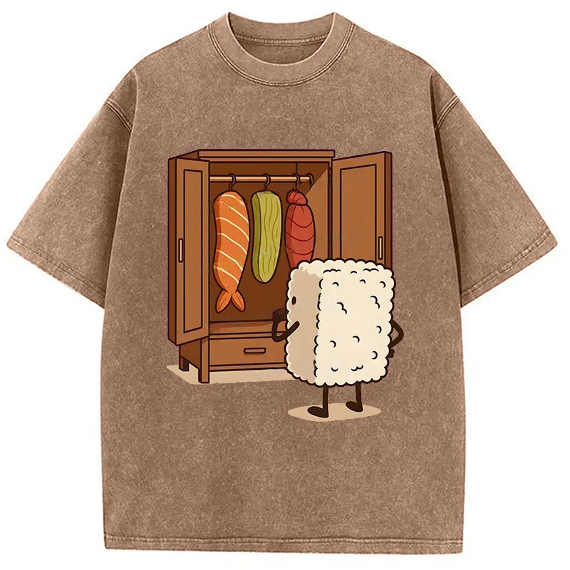 Modecanvas Sushi Pick Out Clothes Washed T-Shirt