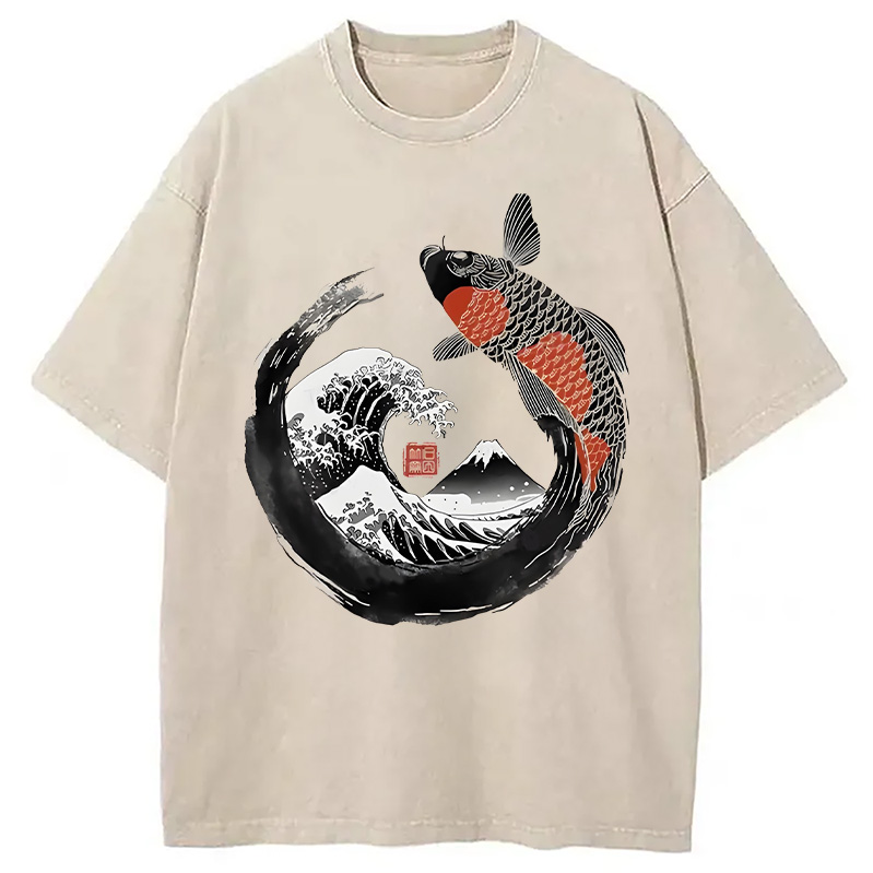Modecanvas Retro Koi Enso Washed T-Shirt