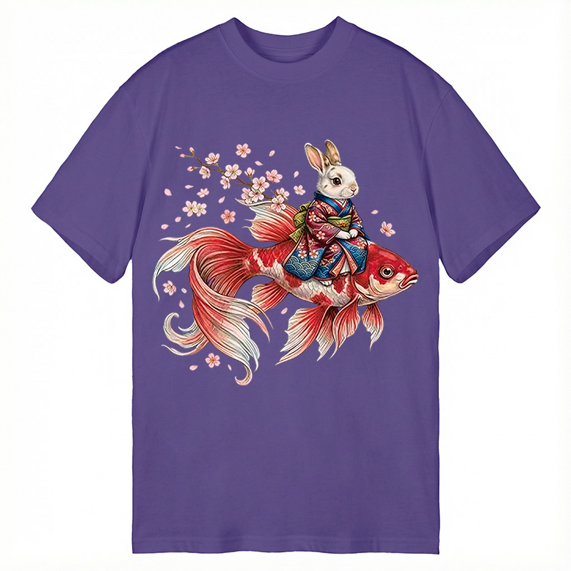 Modecanvas Japanese Style Rabbit And Koi Fish DTG Printing Classic T-Shirt-modecanvas