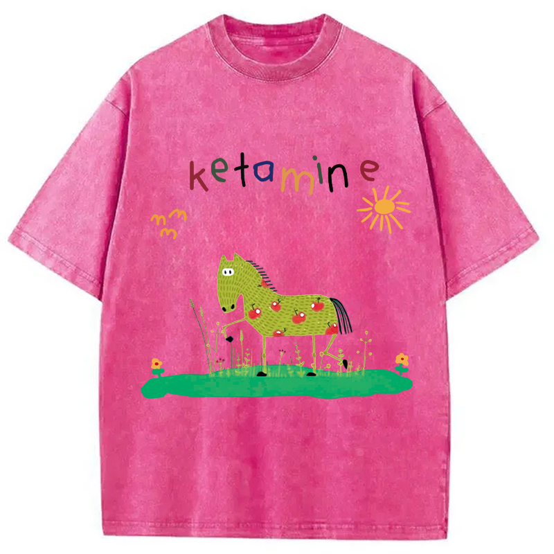 Modecanvas Funny Ketamine Horse DTG Printing Washed T-Shirt